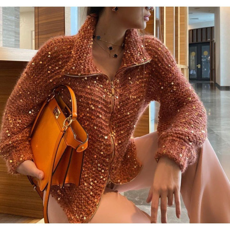 Manteau en maille style western chic avec sequins